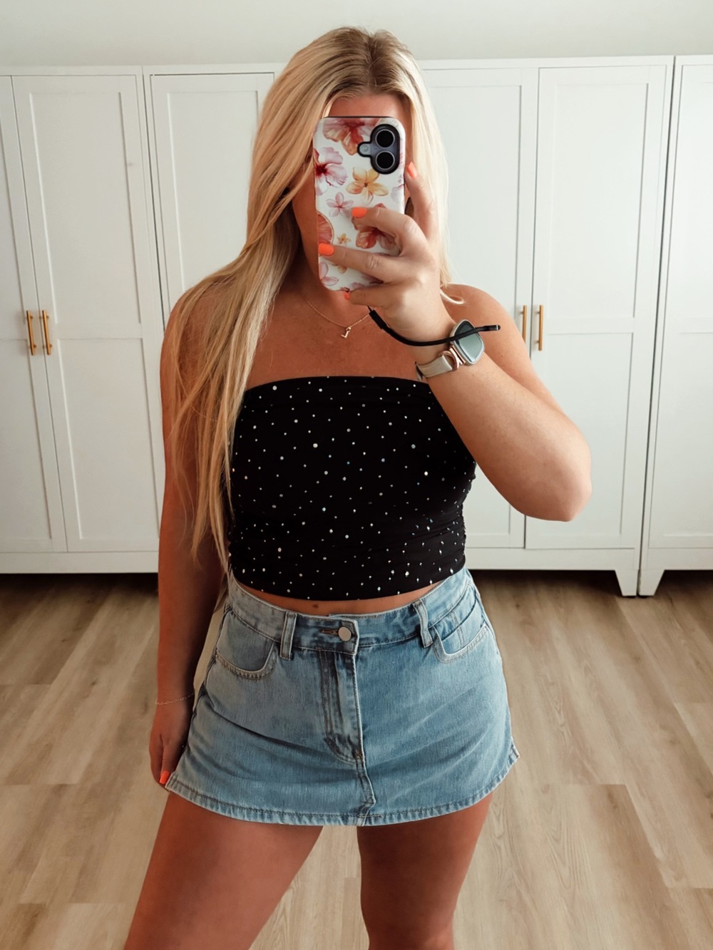 Black Strapless Polka Rhinestone Sparkle Dot Tube Top - Unbranded